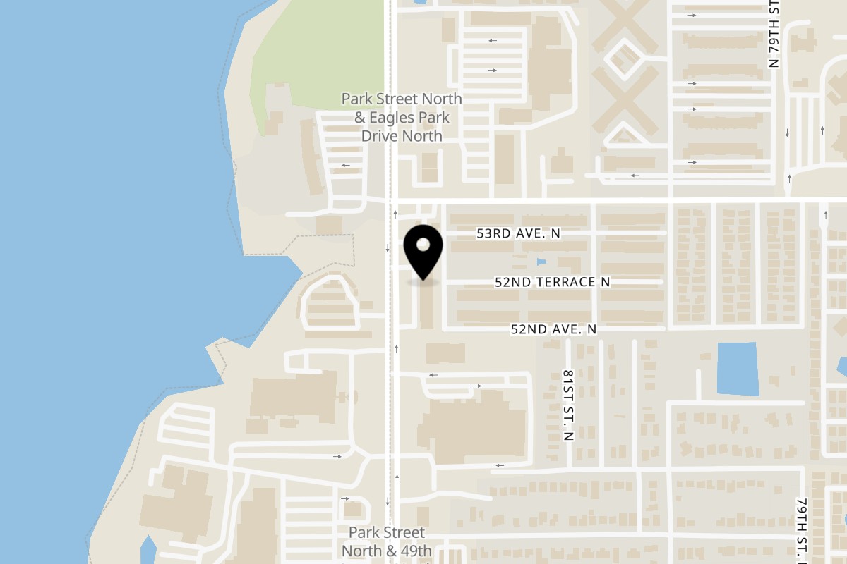 Map showing the location of The Last Slice on 5281 Park St N in St. Petersburg